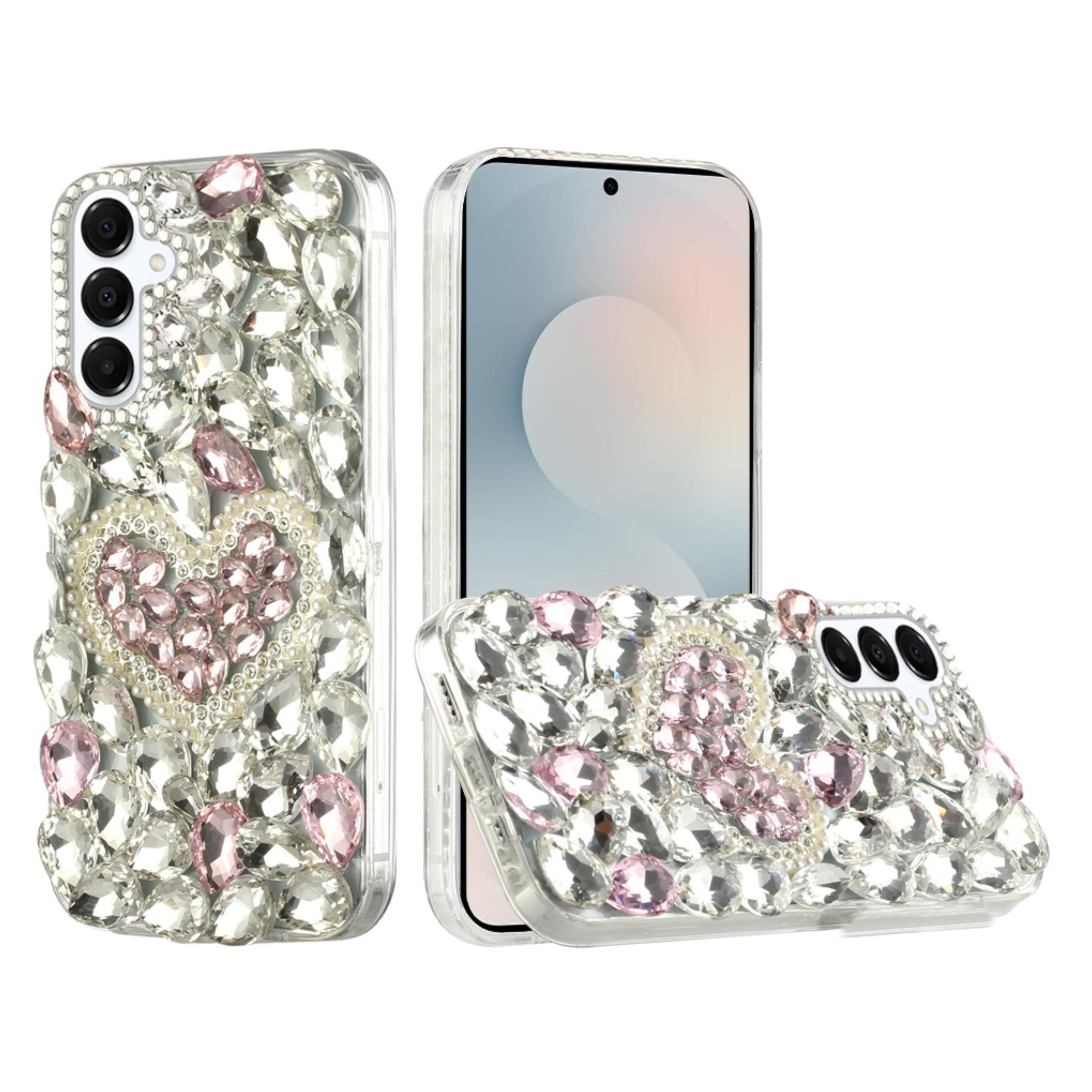 Kitcheniva - Full Diamond Bling 3D Jewel Ornaments Plus Tempered Glass For Samsung S25 FE Hearty Pink Pearl Heart - Multicolor price history on PriceWatchPro