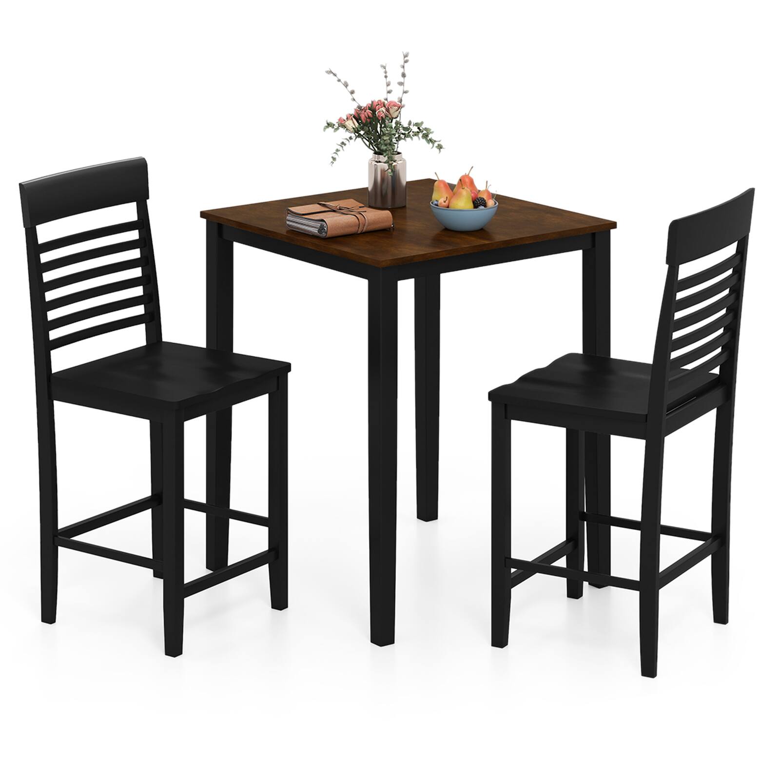 Alt View 8. Gymax - Gymax 3 PCS Counter-Height Dining Table Set for 2 Square Kitchen Table & 2 Bar Chairs - Black.
