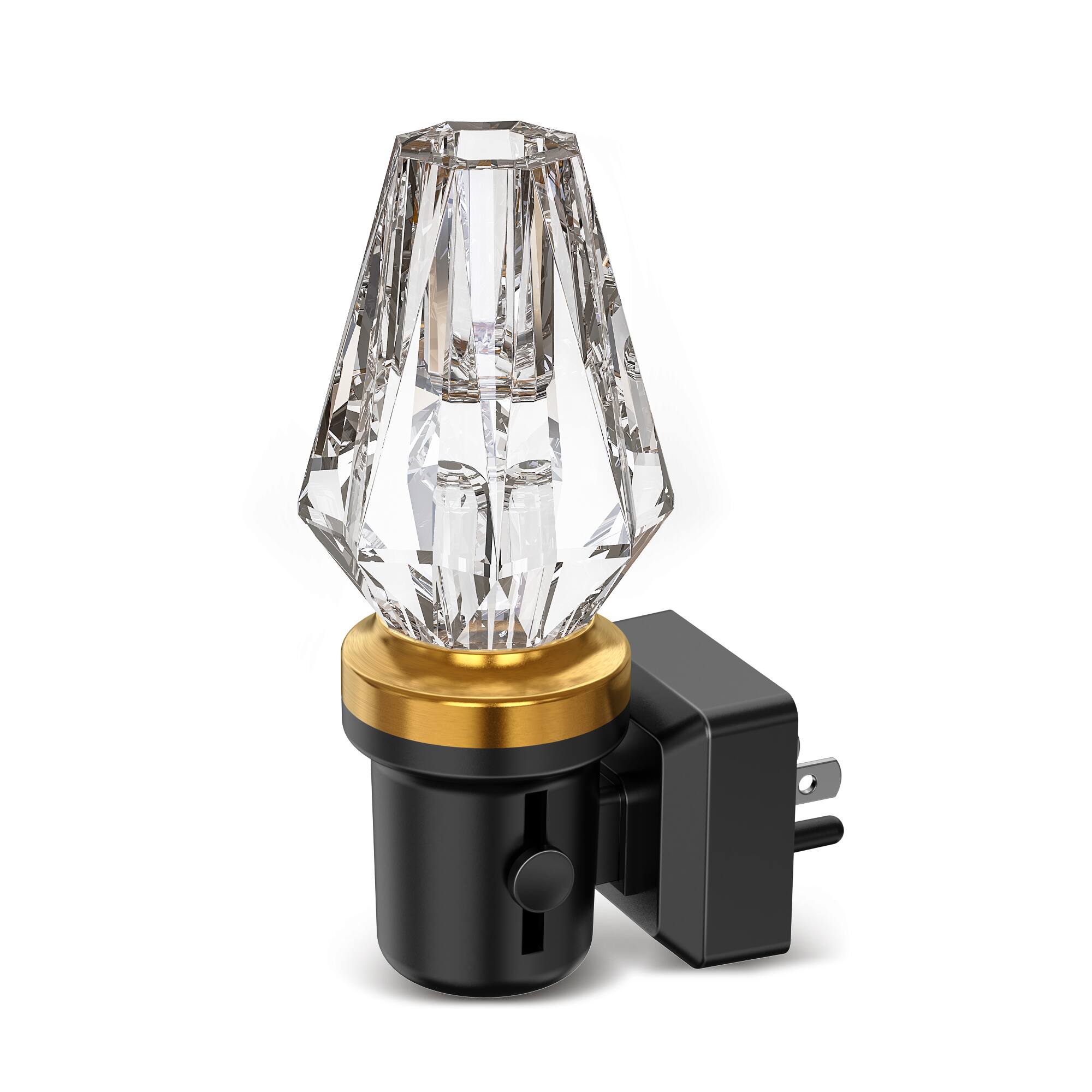 Front. Jandcase - JANDCASE 1W  Plug-in Night Light, 3000K Warm Glow, Octagonal Crystal Shade with Gold Ring, Top-Light Design, - Black and Gold.