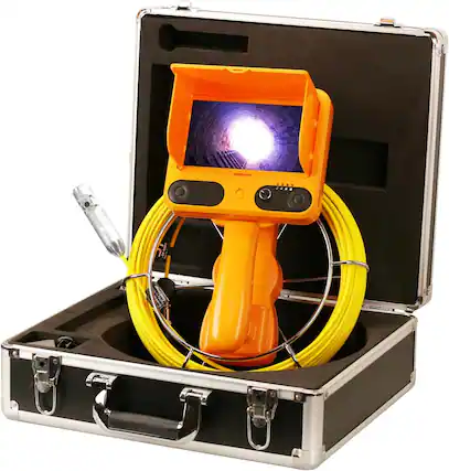 Front. Aukfa - Sewer Camera with 360° Dual-Camera - 7" HD Screen, IP68, 6 LED Lights, 66FT 6MM Cable, 16GB.