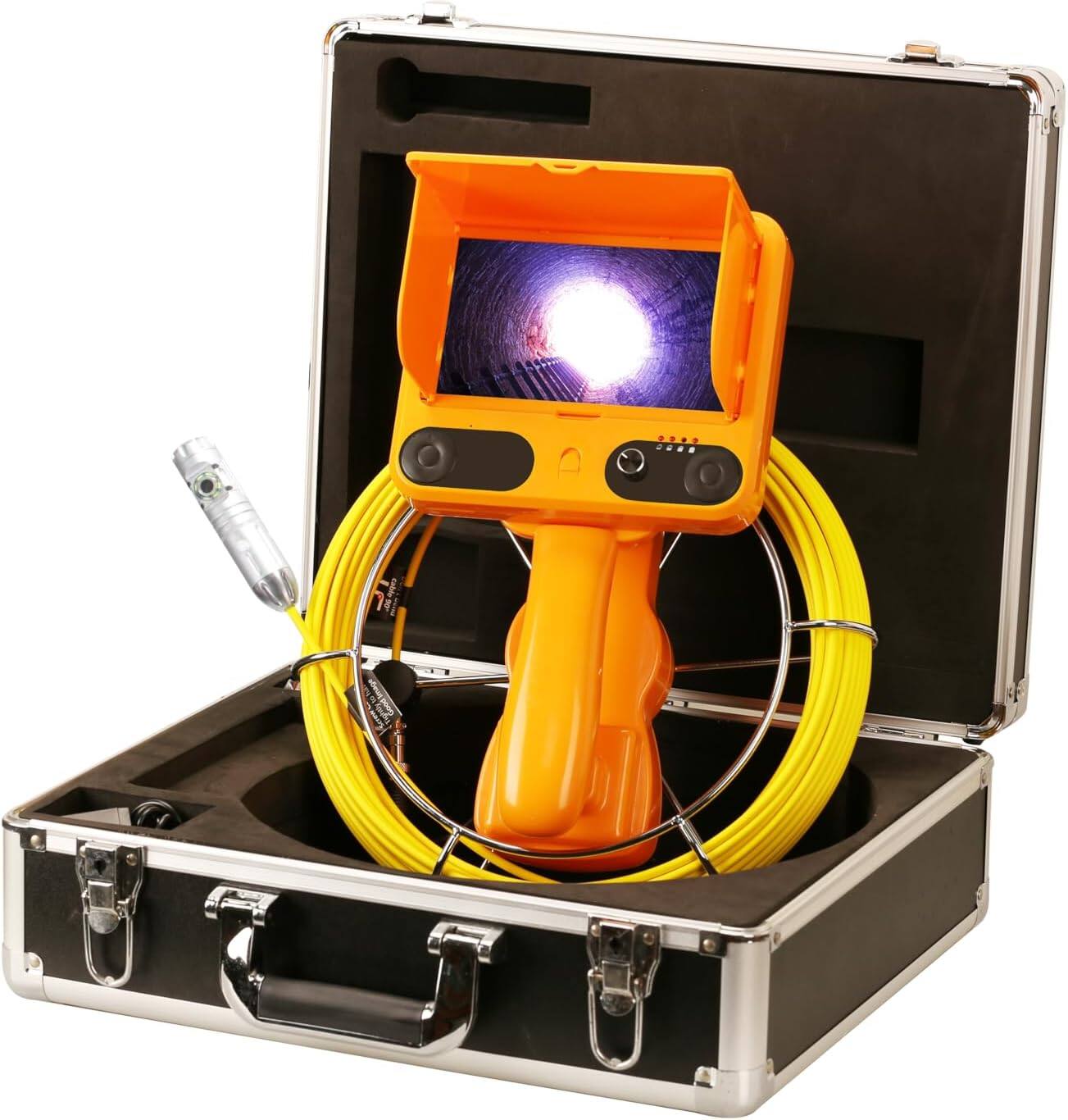 Front. Aukfa - Sewer Camera with 360° Dual-Camera - 7" HD Screen, IP68, 6 LED Lights, 66FT 6MM Cable, 16GB.