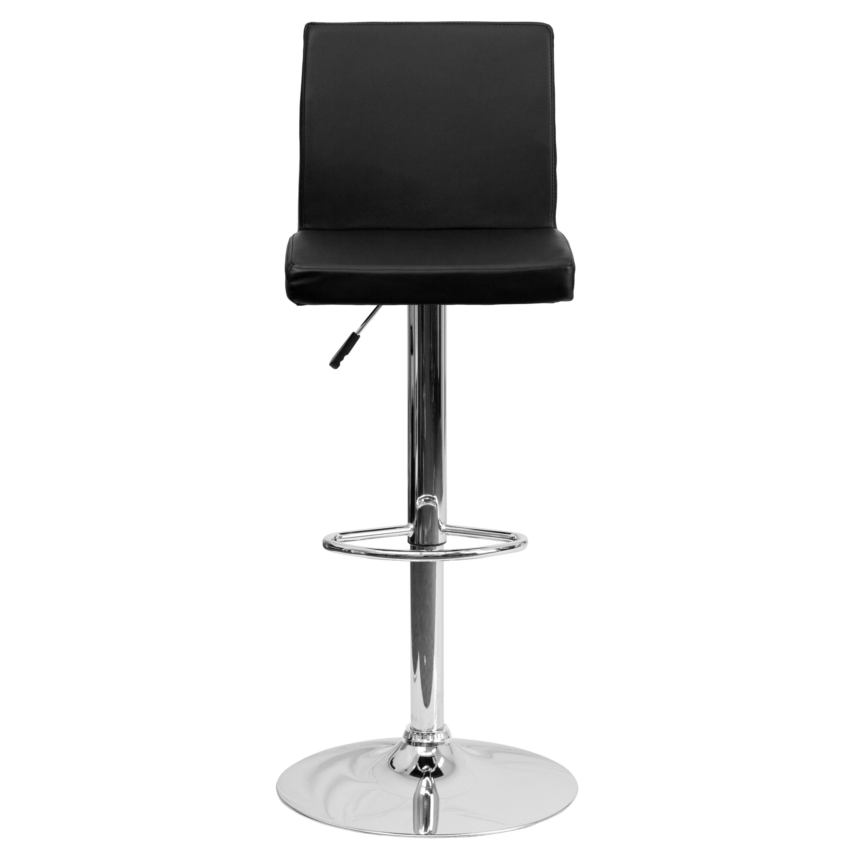 Alt View 7. Emma + Oliver - Panel Back Adjustable Height Barstool with Chrome Base - Black.