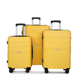 HTUTWOO - Hardshell Suitcase Spinner Wheels PP Luggage Sets - 3-Piece Set 20/24/28, TSA Lock, Lightweight, Durable - Yellow