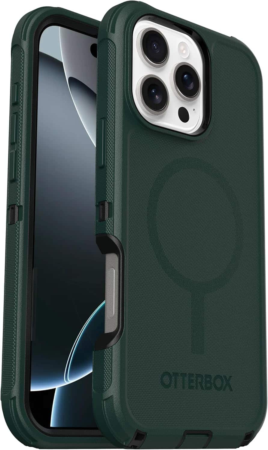 OtterBox - iPhone 16 Pro Max, Defender Series Case - Case Only - Built-in Magnets - Rugged & Durable, with Port Protection - Cinder Cashew (Green & Black)