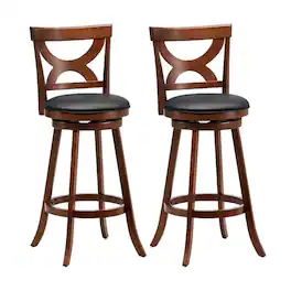 Kadyn - Swivel Bar Stools 2-Pc Set with Soft Cushion and Elegant Hollow Backrest-29 inches, for Kitchen Island - Black