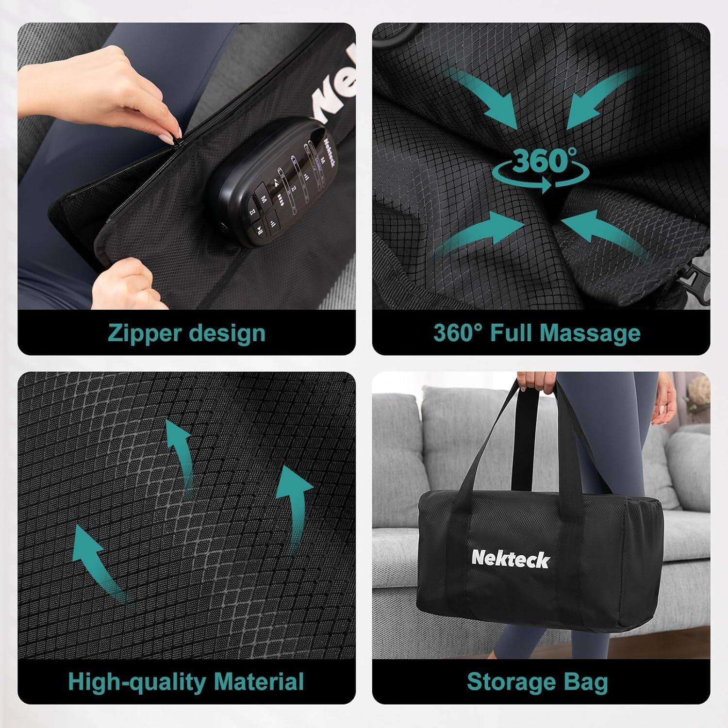 Me 6 Malrbeck 2 A a E AVA e a H 360 Zipper design 360 Full Massage Nekteck High-quality Material Storage Bag