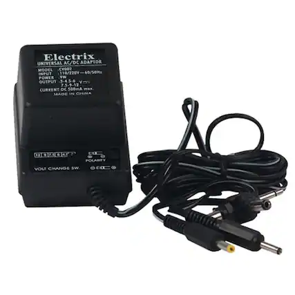 Electrix
UNIVERSAL AC/DC ADAPTOR
MODEL CV002
INPUT 110/220V-60 60/50Hz
POWER 9W
OUTPUT 3-4.5-6 N V 7.5-9-12
CURRENT DC 500mA max
MADE IN CHINA
1020040
6 COC 12 9
POLARITY
VOLT CHANGE SW