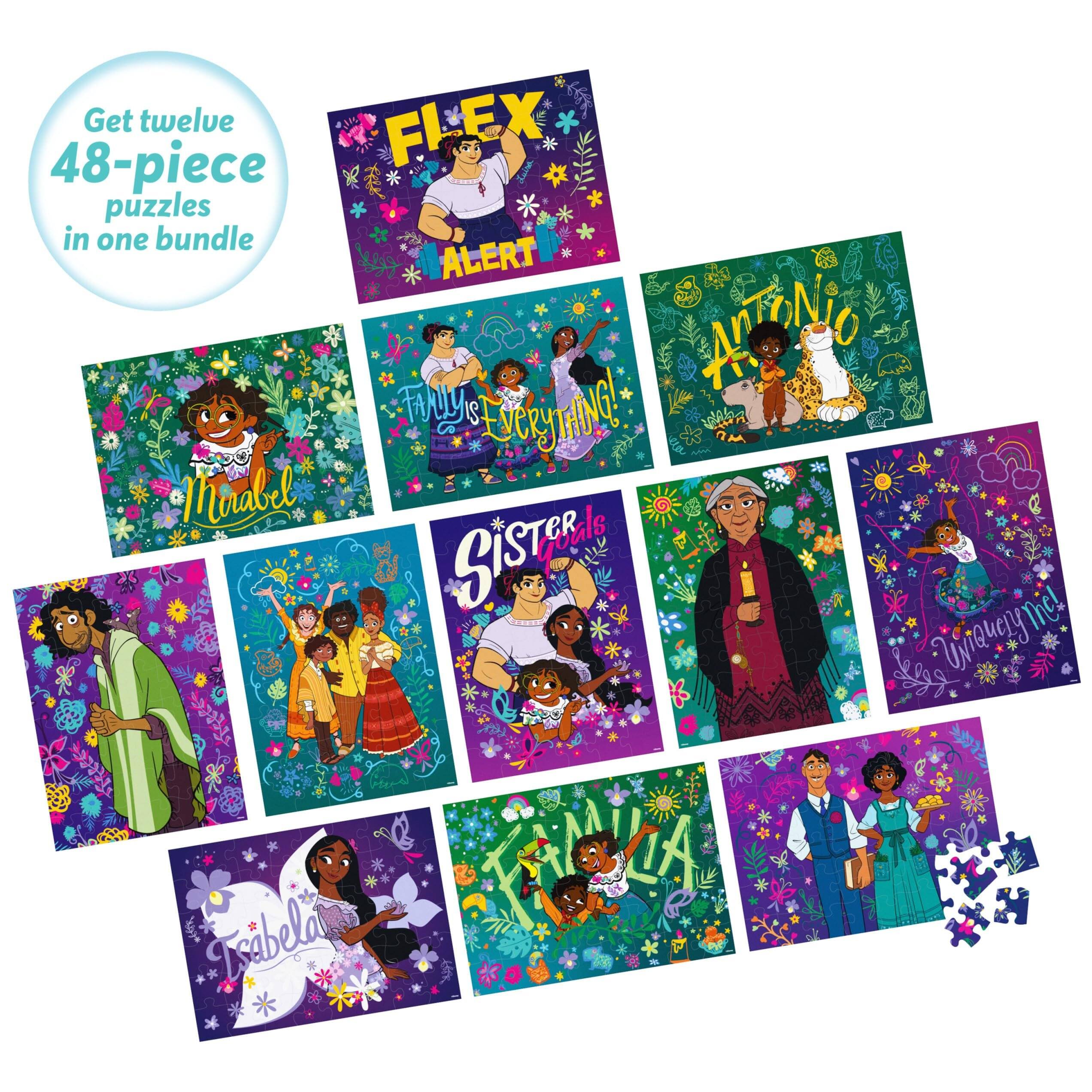 Get twelve 48-piece puzzles in one bundle

FLEX ALERT  
Antonio  
Family is Everything!  
Mirabel  
Sister Love  
Isabela  
Abuela Me!  
Miguel  
Tía Mirabel