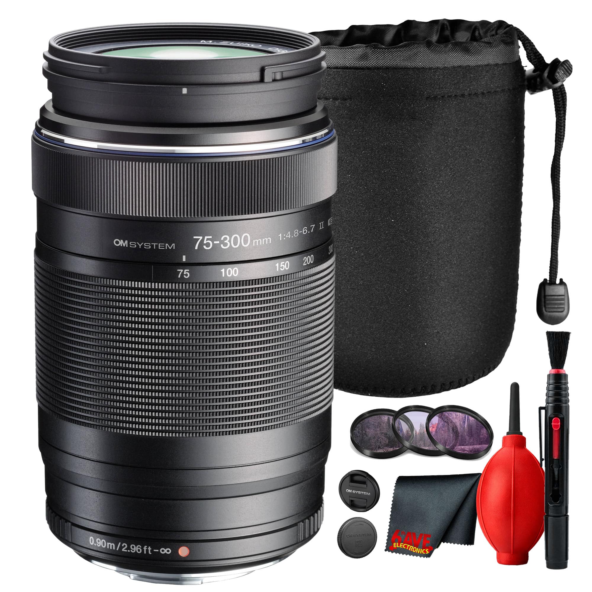 ZUIKO II E MO 75-300mm 1:4.8-6.7 SYSTEM R I 200 100 150 75 OF SYSTEM 0.90m/2.96ft-∞ 0.90m SAVE ELECTRONICS