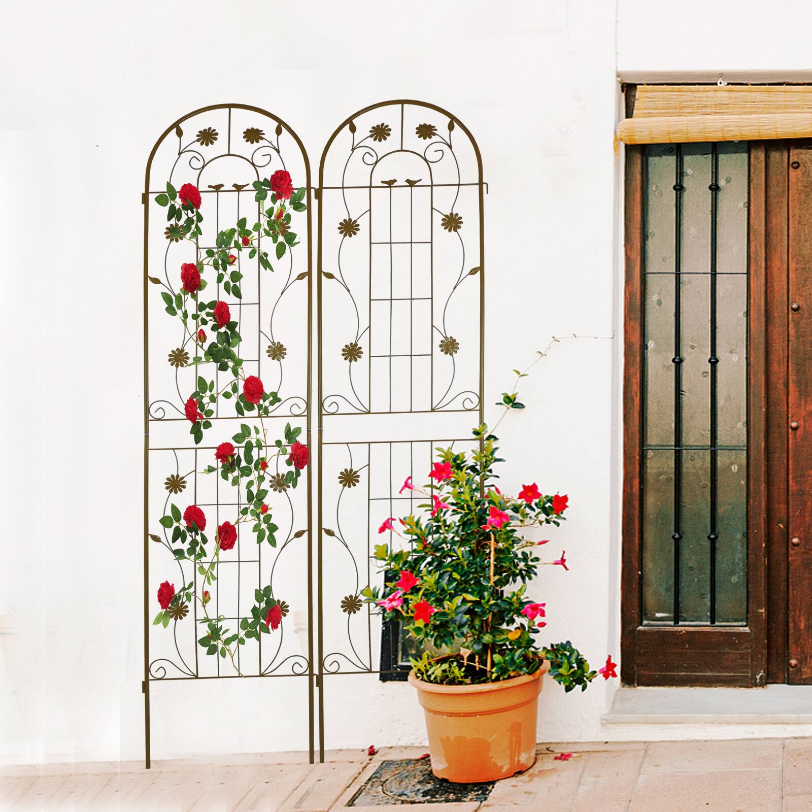 Alt View 1. Loheer - 2 Pack Rustproof Metal Garden Trellis 7.2 ft x 1.6 ft for Climbing Plants Outdoor - Brown.