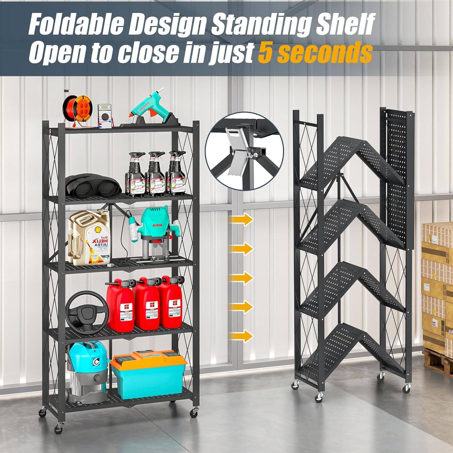 Foldable Design Standing Shelf Open to close in just 5 seconds