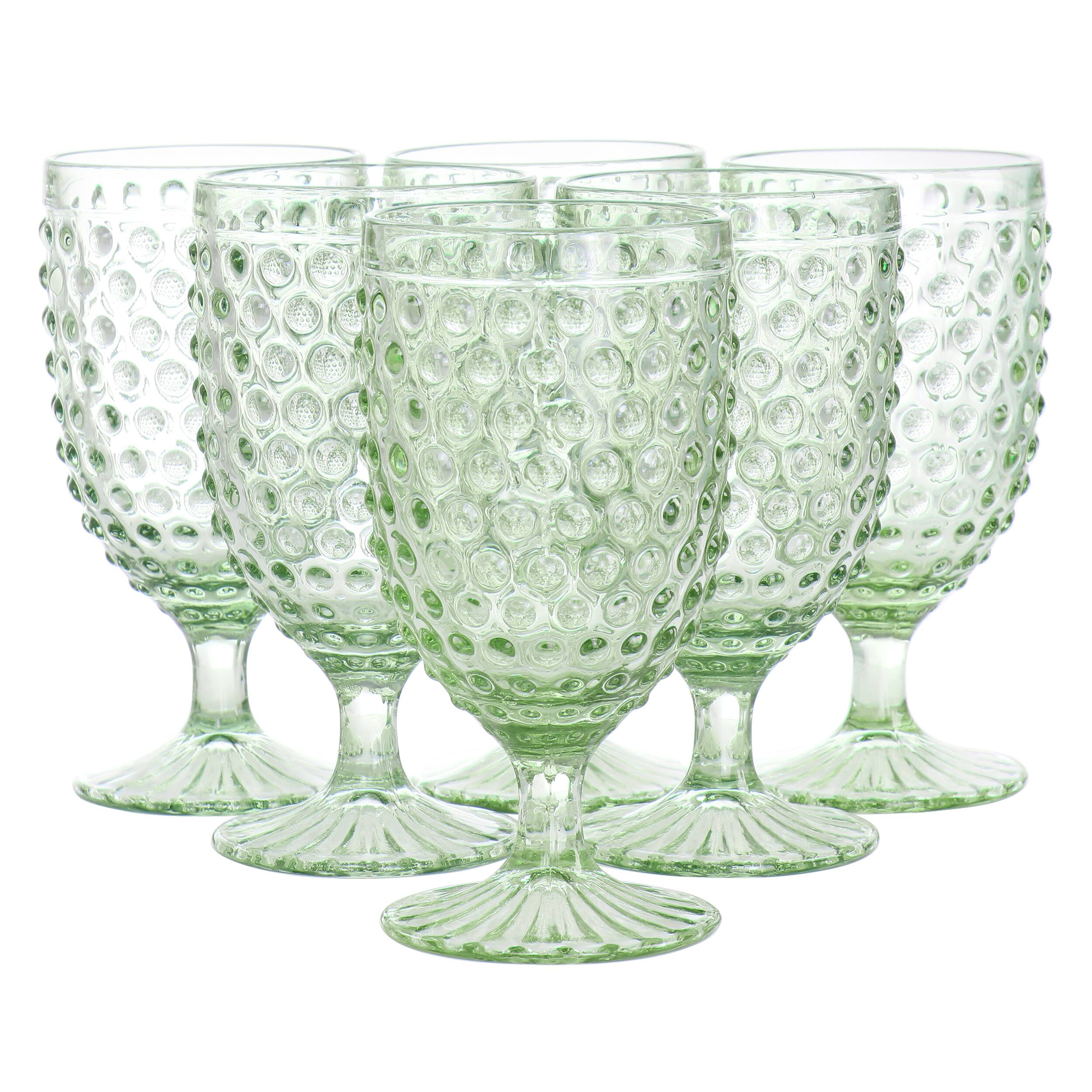 Martha Stewart - 6 Piece 14.2 Ounce Clear Glass Hobnail Goblet Drinkware Set - Green price history on PriceWatchPro