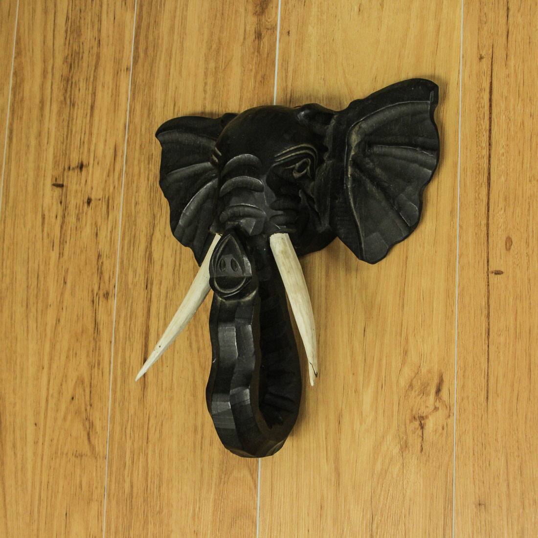 Alt View 10. Zeckos - Hand Carved 12 Inch Black Elephant Head Wooden Wall Hanging Sculpture Safari Art - Black.