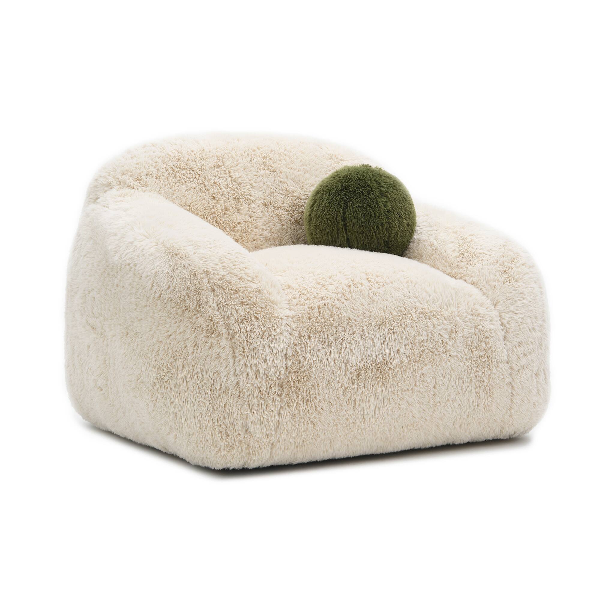 Alt View 1. Vaczon - Plush 360° Swivel Chair with Long Pile Shaggy Accent Chair with Included Ball Pillows for Living Room or Bedroom - Sand.