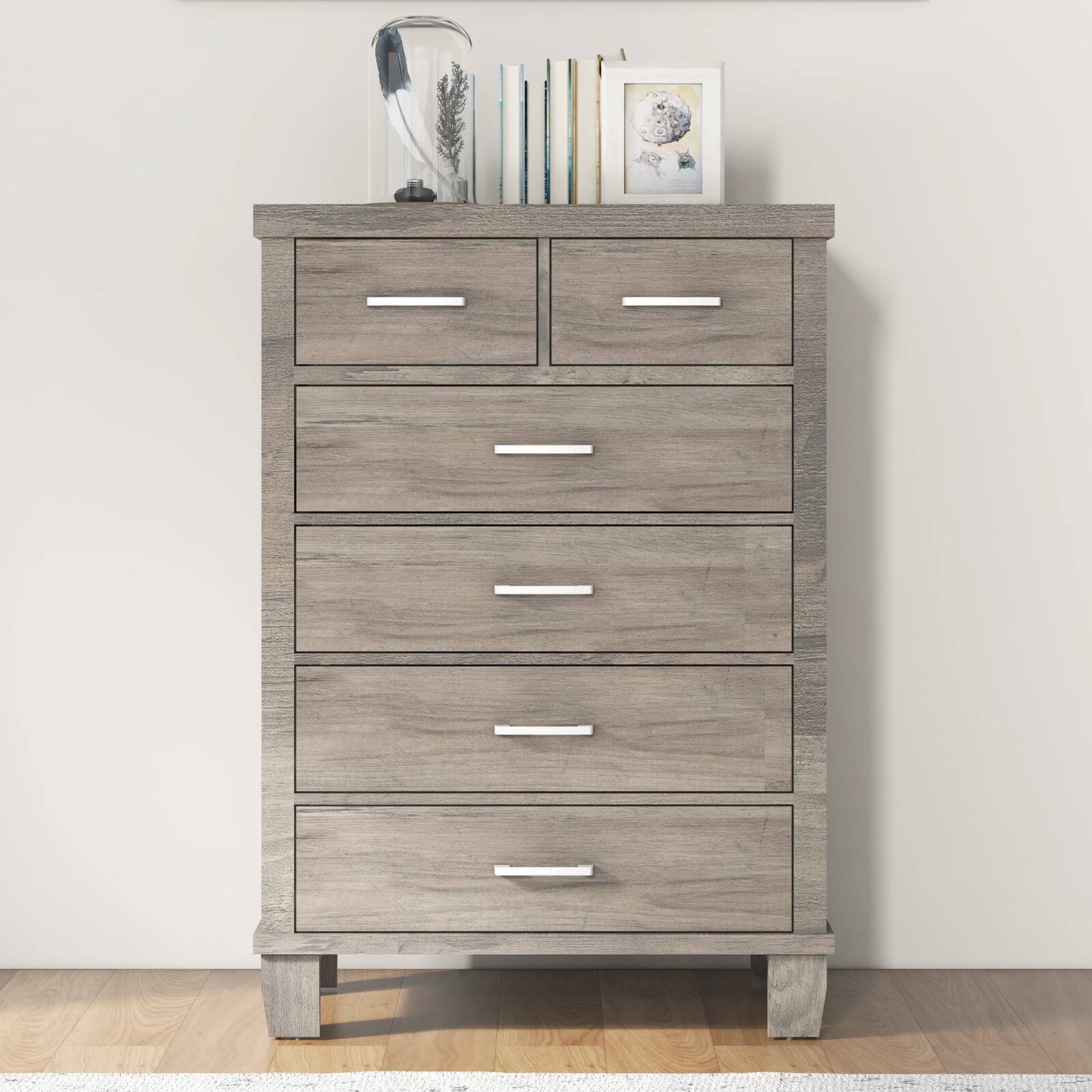 Back. GARVEE - Gray 6-Drawer Storage Cabinet, Durable MDF & PB for Bedroom, Living Room, Office, Modern Storage Organizer - Gray.