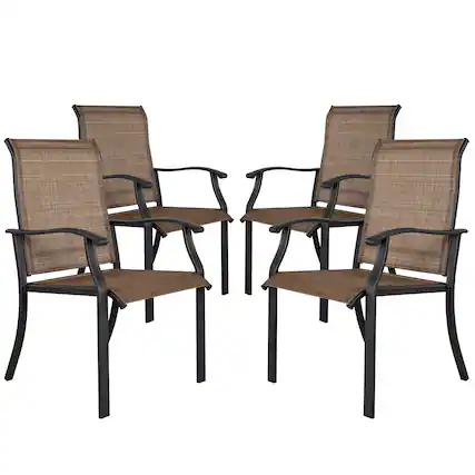 Front. Nuu Garden - Nuu Garden Set of 4 Outdoor Patio Bistro Dining Chairs, Textilene Fabric, Powder-Coated Iron Frame - Black&Brown.