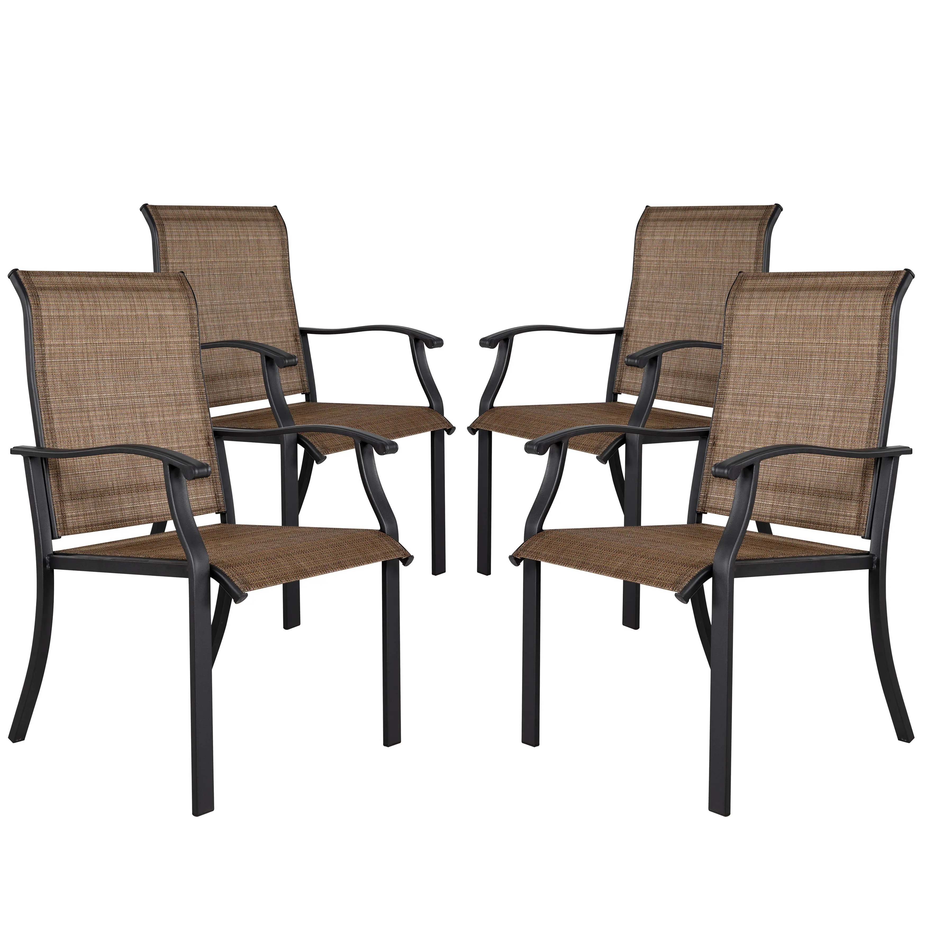 Front. Nuu Garden - Nuu Garden Set of 4 Outdoor Patio Bistro Dining Chairs, Textilene Fabric, Powder-Coated Iron Frame - Black&Brown.