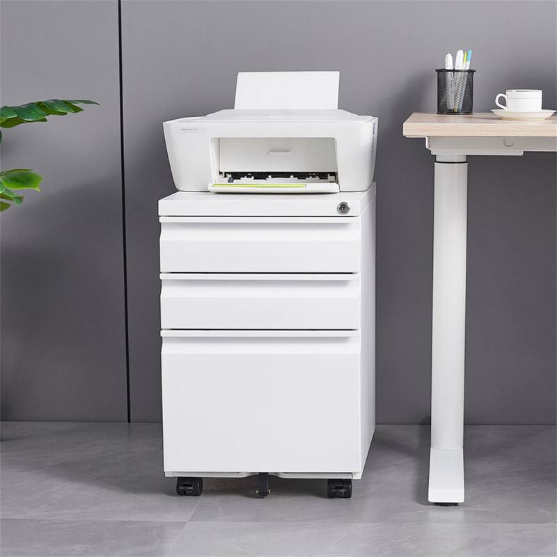 Alt View 8. HTUTWOO - 3-Drawer Mobile File Cabinet with Lock - Steel Filing Cabinet, 5 Wheels with 2 Brakes & Anti-Tip, Pen Tray & Hanging Bar - White.