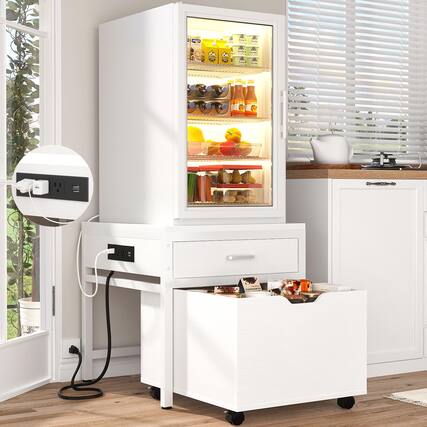 Front. Aheaplus - Rolling Mini Fridge & Microwave Stand with Drawer, Outlets - Heavy Duty for Dorm, Office & Apartment - White.