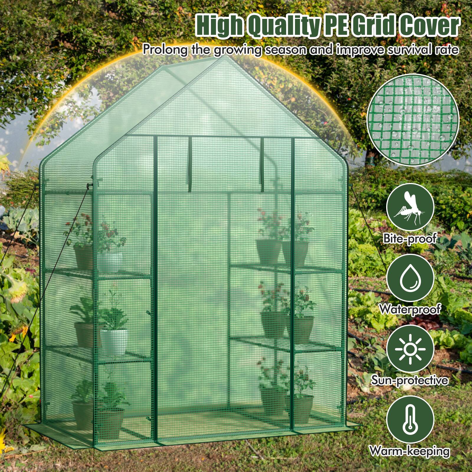High Quality PE Grid Cover  
Prolong the growing season and improve survival rate  

- Bite-proof  
- Waterproof  
- Sun-protective  
- Warm-keeping