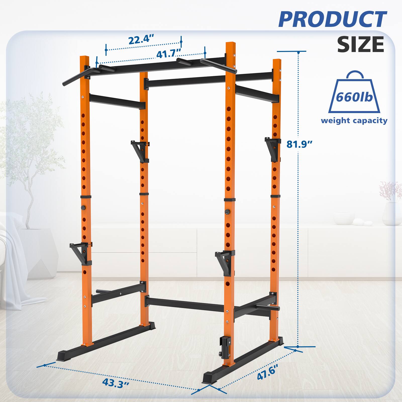 22.4" x 41.7"  
PRODUCT SIZE  
660lb weight capacity  
81.9" x 43.3" x 47.6"