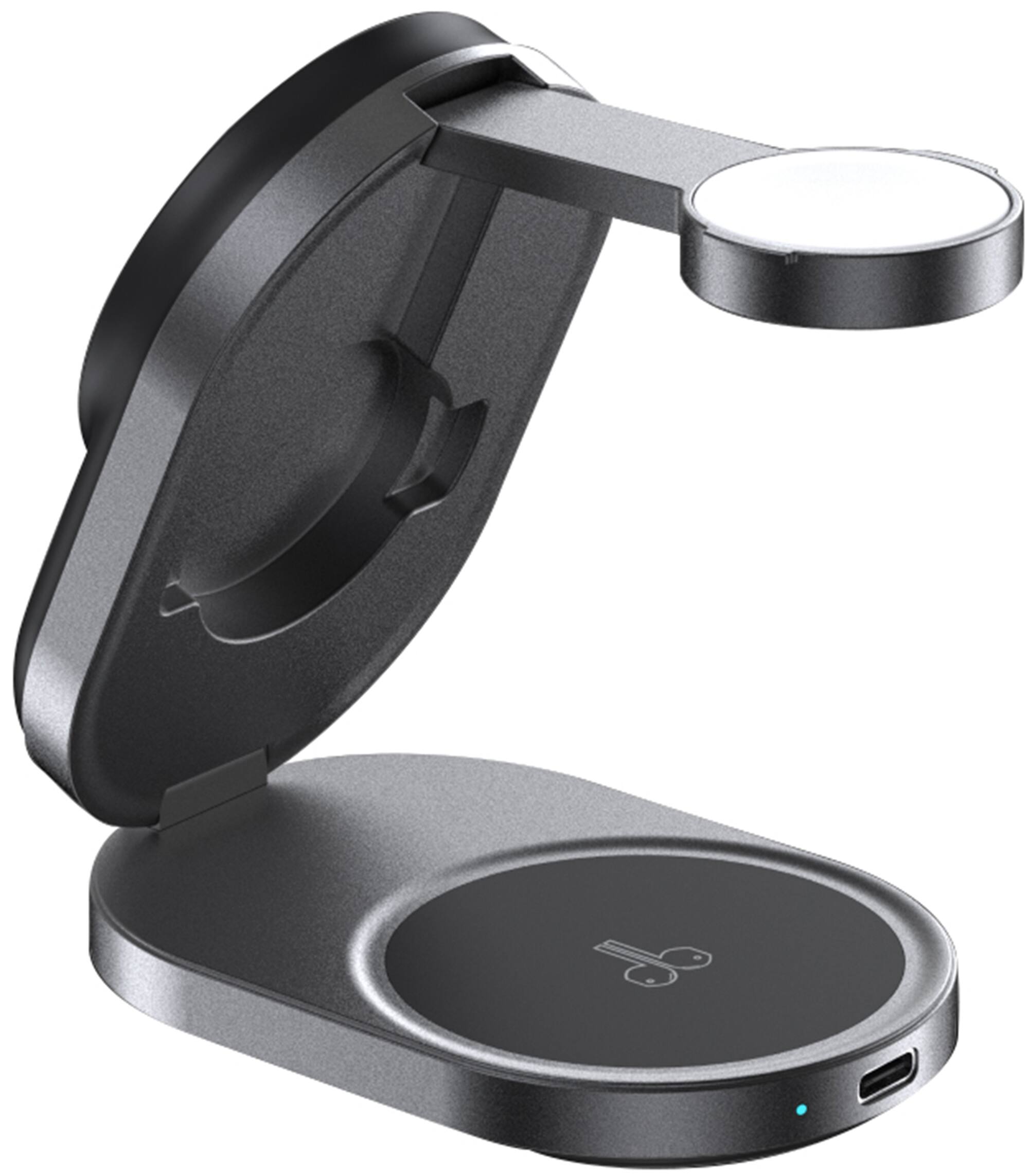 Alt View 11. Zike - 3-in-1 Qi2 15W Wireless Charger Station, Foldable Charger for iPhone 16/15/14/13/12 Series, Apple Watch and AirPods - Gray.