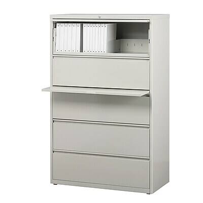Alt View 8. Staples - 5-Drawer Lateral File Cabinet, Letter/Legal Size, Lockable, 67.63"H x 36"W x 18.63"D - Light Gray.