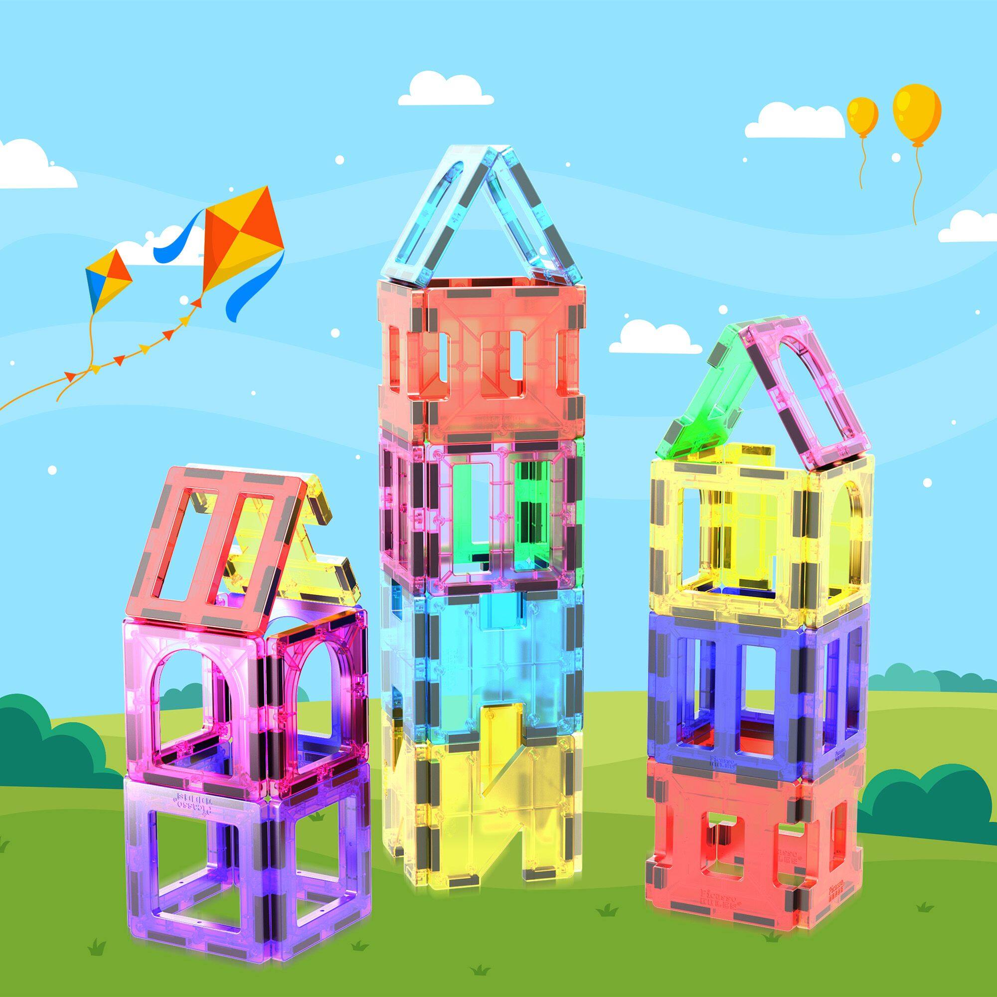 Alt View 3. PicassoTiles - PICASSO-TILES Magnetic Tiles for Kids – 42PCS STEM Building Set, Educational Construction Toy, Creative Learning Kit.