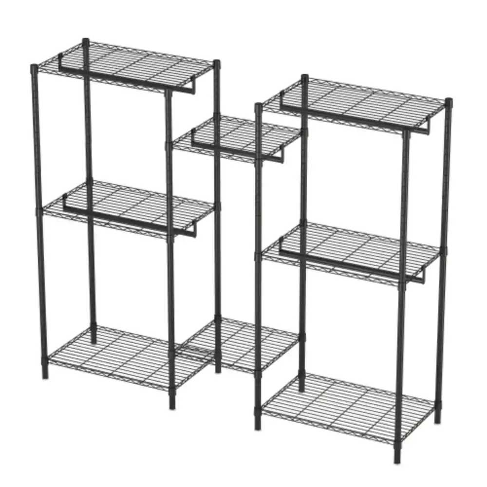 Alt View 4. LUCKY ONE - Heavy Duty Garment Rack w/ 8 Shelves & 5 Rods Adjustable Freestanding - Black.