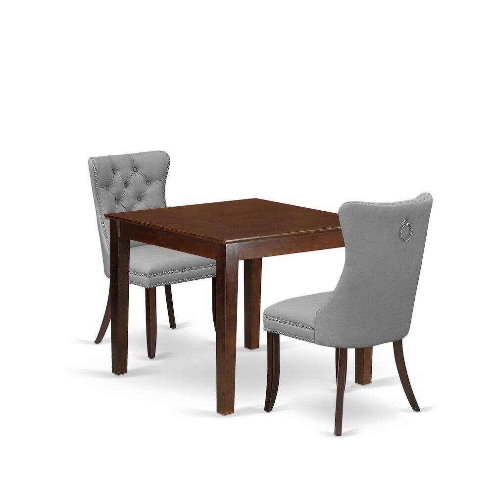 East West Furniture - 3 Piece Kitchen Table Set Contains a Square Modern Dining Table - Mahogany