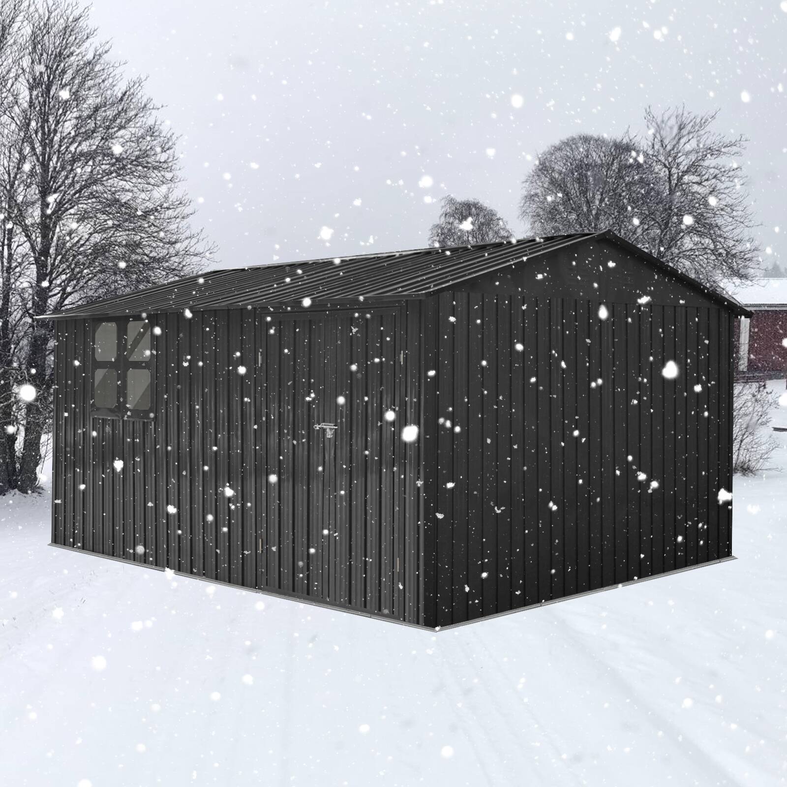 Alt View 1. Mondawe - 12x10 Ft Metal Garden Sheds with Window - Black.