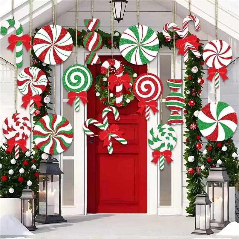 Front. PARKER SLATER - 16 Pieces Christmas Candy Yard Hanging Ornaments - Multi Color.