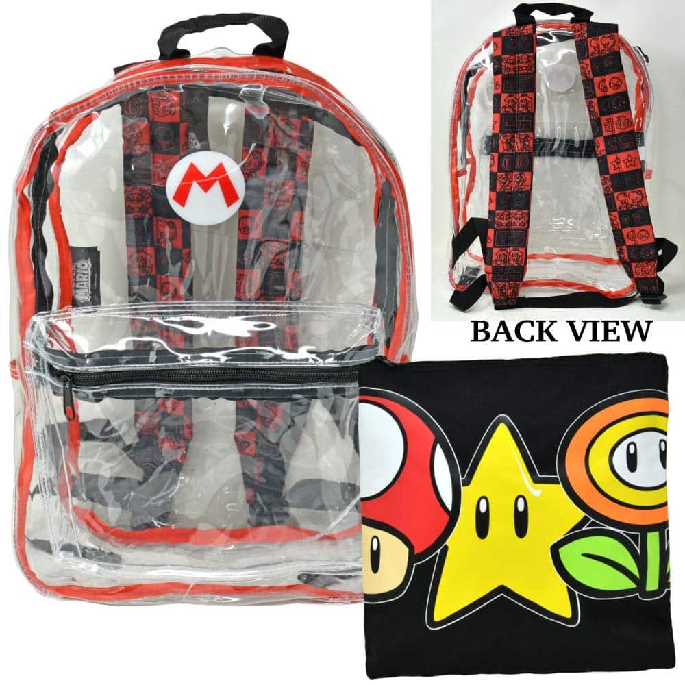 Super Mario Bros. - Super Mario Transparent Backpack Clear 16" School Bag - Multicolored