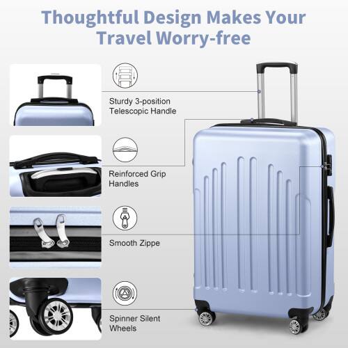 Thoughtful Design Makes Your Travel Worry-free

- Sturdy 3-position Telescopic Handle
- Reinforced Grip Handles
- Smooth Zippe
- Spinner Silent Wheels