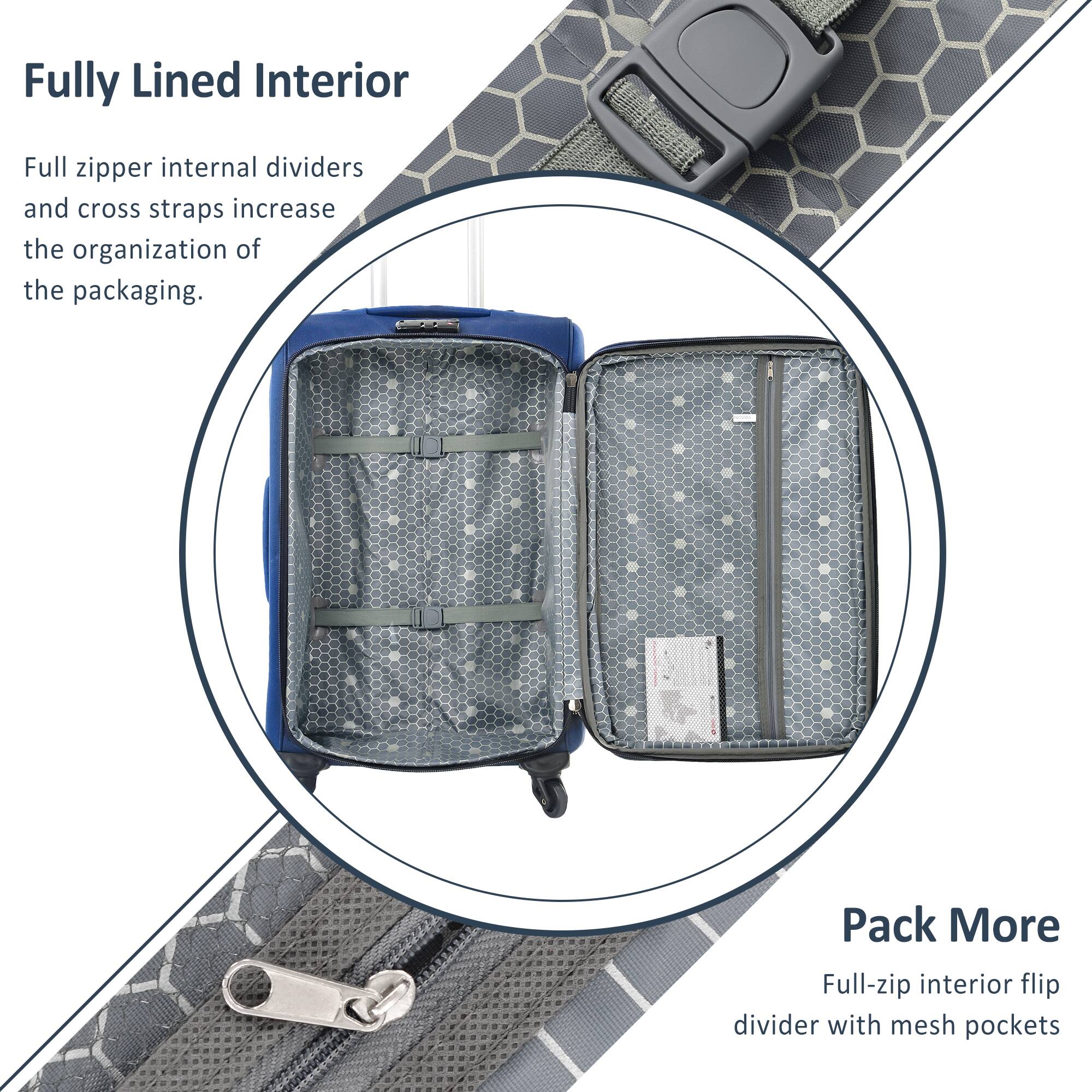 Fully Lined Interior

Full zipper internal dividers and cross straps increase the organization of the packaging.

Pack More

Full-zip interior flip divider with mesh pockets