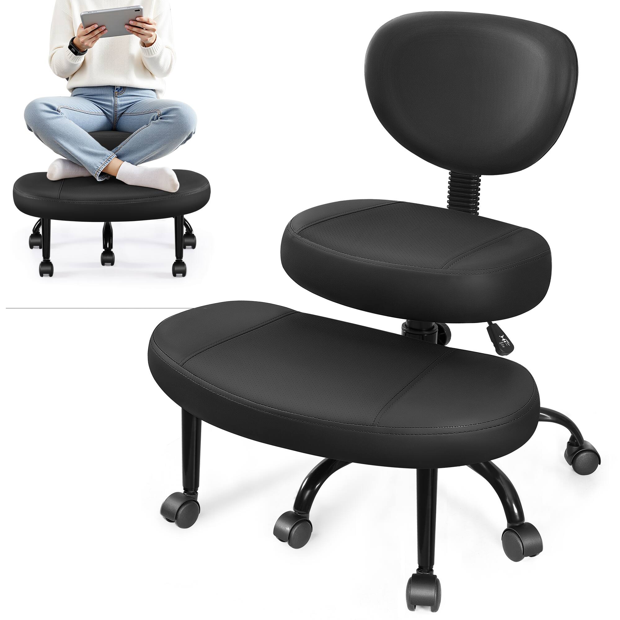 Front. Brick Attic - ADHD Criss Cross Office Chair with Wheels,Adjustable Height Ergonomic Kneeling Desk Chairs with 360°Rotating Footrest - Black.