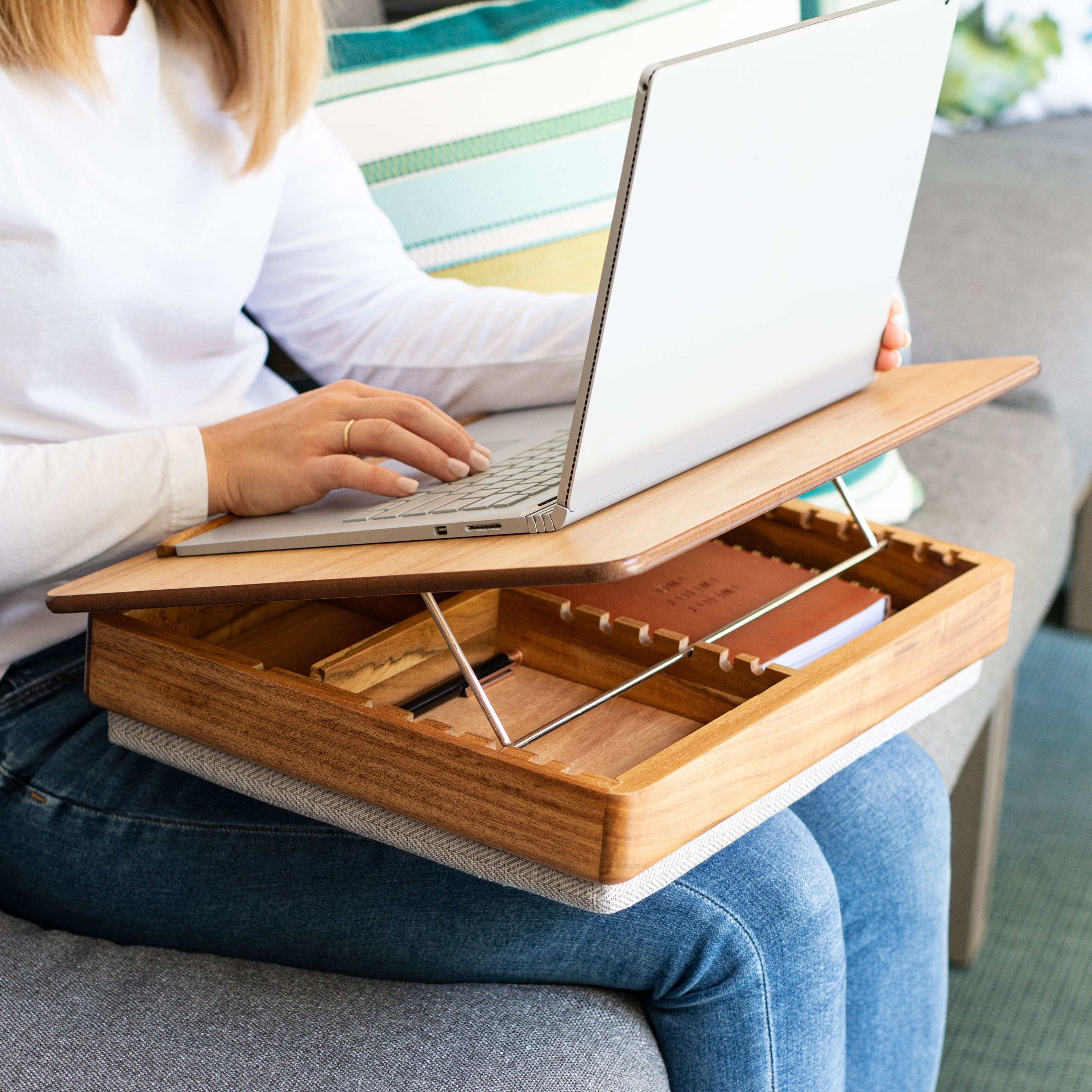 Alt View 2. LapGear - Easel Lap Desk with Storage (Fits up to 15" Laptop) - Natural Acacia.