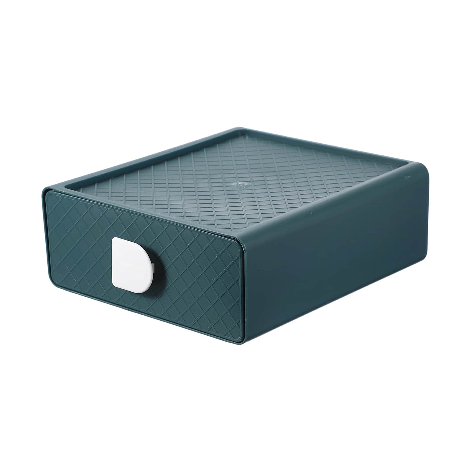 Unique Bargains - Stackable Storage Drawer for Desktop, Plastic Desk Organizer with Drawers for Office Bathroom - Blue
