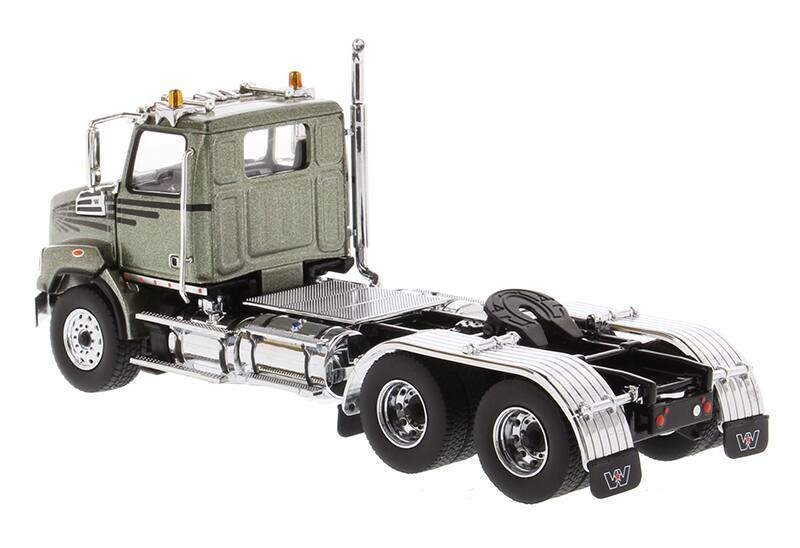 Alt View 2. Diecast Masters - Western Star 4700 SB Tandem Day Cab Tractor Metallic Olive Green 1/50 Diecast Model by Diecast Masters.