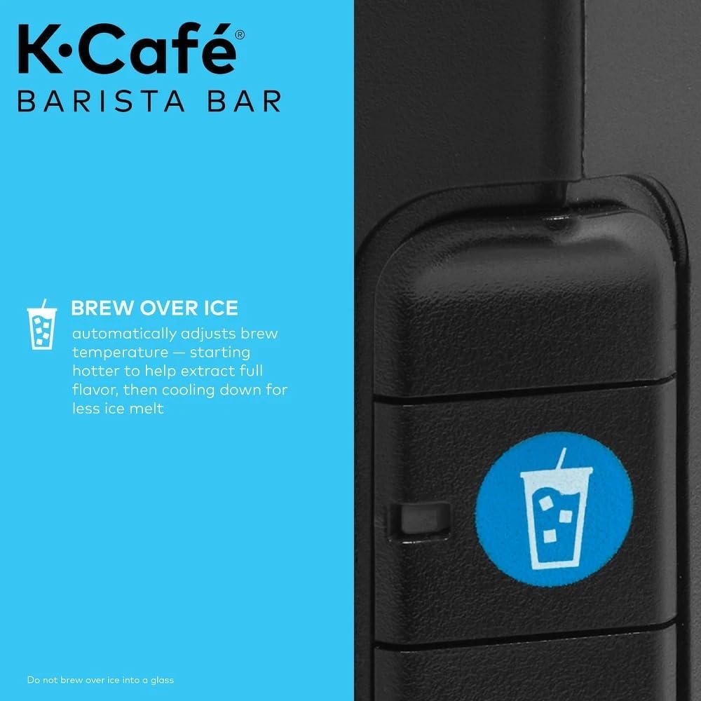 K-Café BARISTA BAR

BREW OVER ICE
automatically adjusts brew temperature - starting hotter to help extract full flavor, then cooling down for less ice melt

Do not brew over ice into a glass
