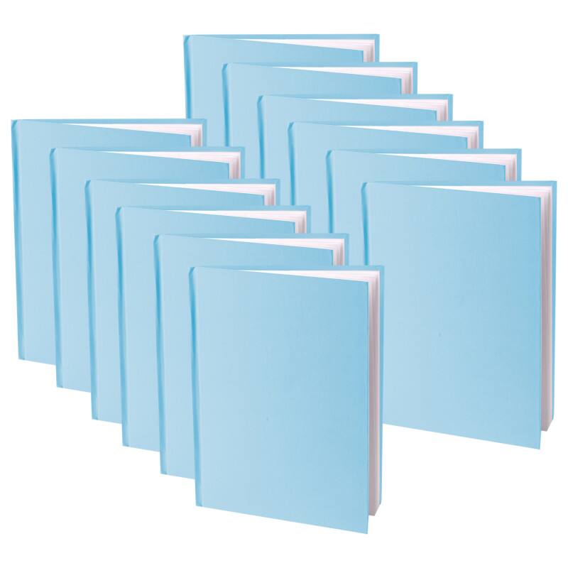 Front. YOUNG AUTHORS - Blue Hardcover Blank Book, White Pages, 8"H x 6"W Portrait, 14 Sheets/28 Pages, Pack of 12 - 8"H x 6"W.