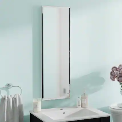 Front. Hivvago - Narrow Bathroom Medicine Cabinet Frameless Mirror 12 x 36 inch - White.