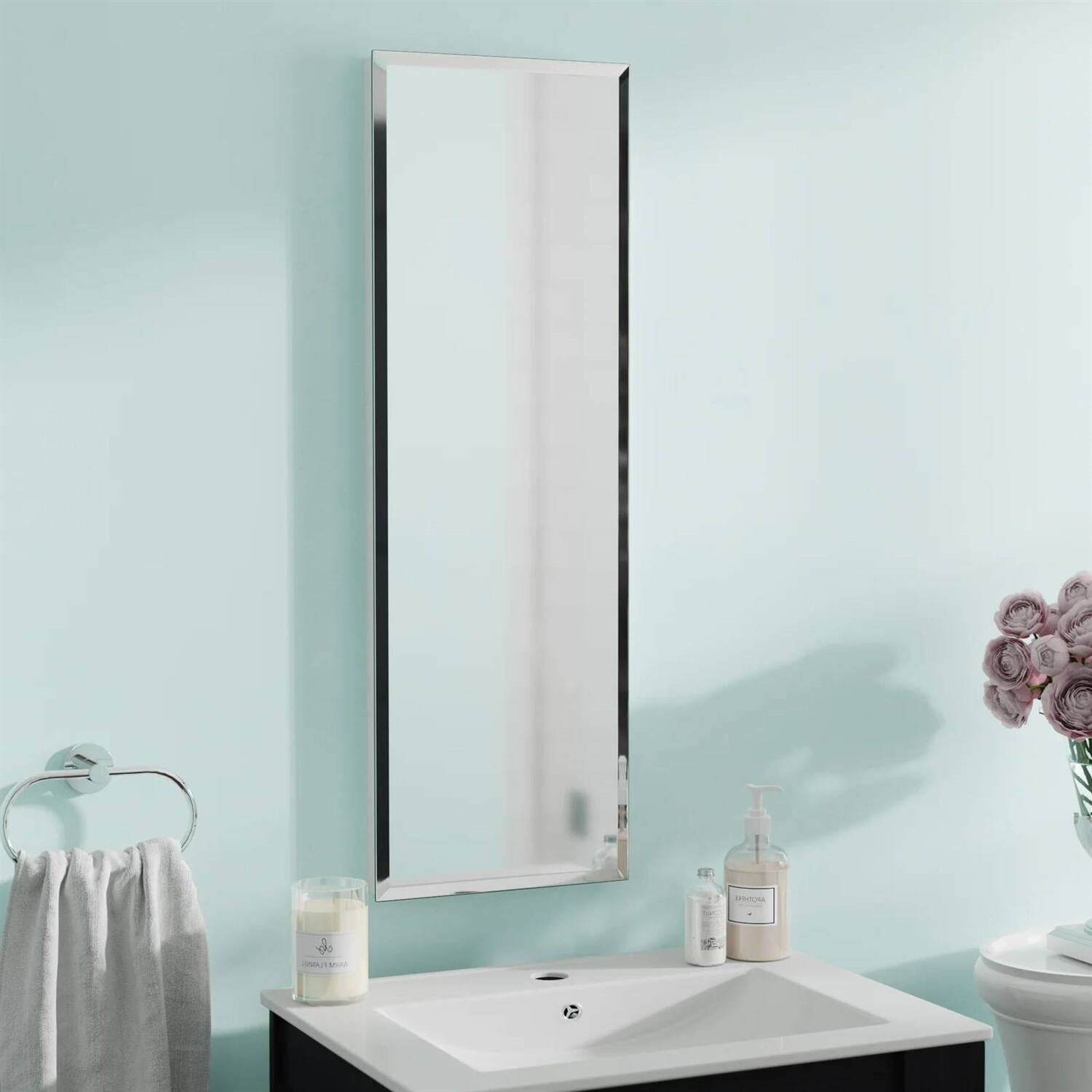 Front. Hivvago - Narrow Bathroom Medicine Cabinet Frameless Mirror 12 x 36 inch - White.