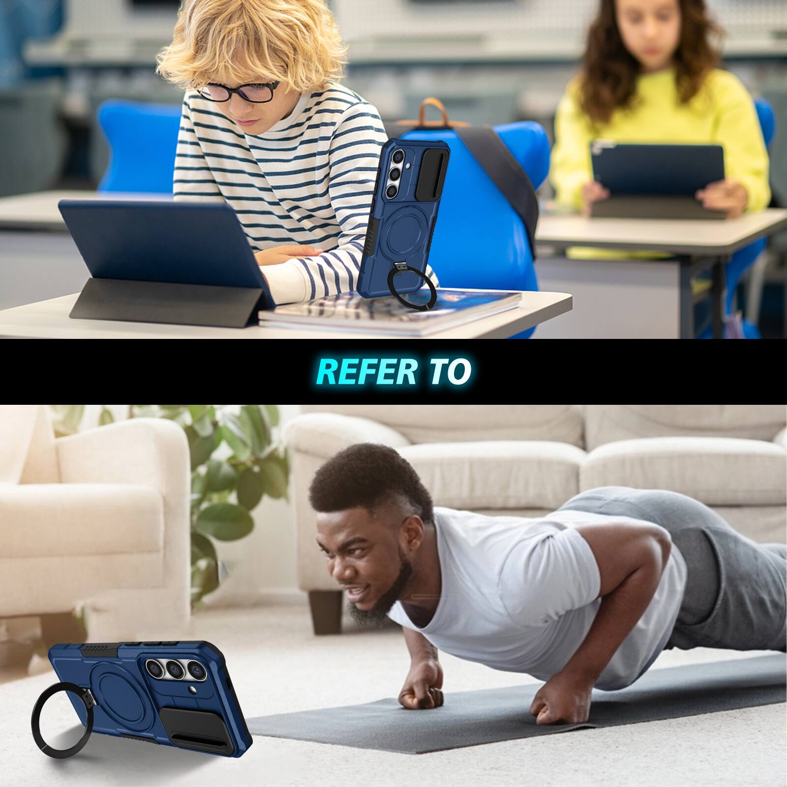 Alt View 6. UUCOVER - For Samsung Galaxy S26 Shockproof Magnetic Kickstand Case with Slide Lens Cover, Ring Holder Compatible with MagSafe - Royalblue.