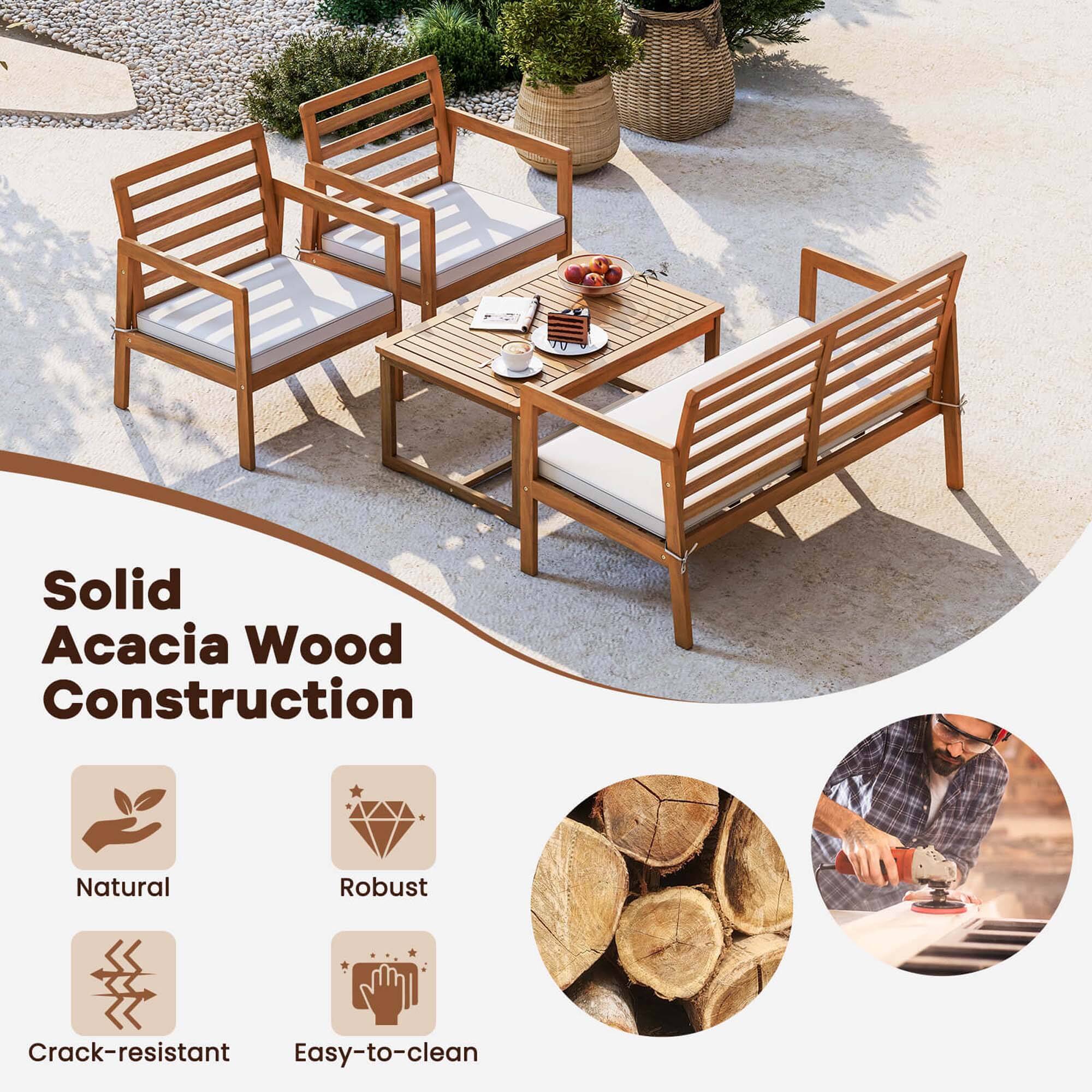 Solid Acacia Wood Construction: Natural, Robust, Crack-resistant, Easy-to-clean.