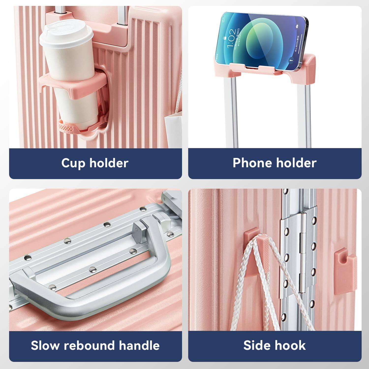Cup holder  
Phone holder  
Slow rebound handle  
Side hook