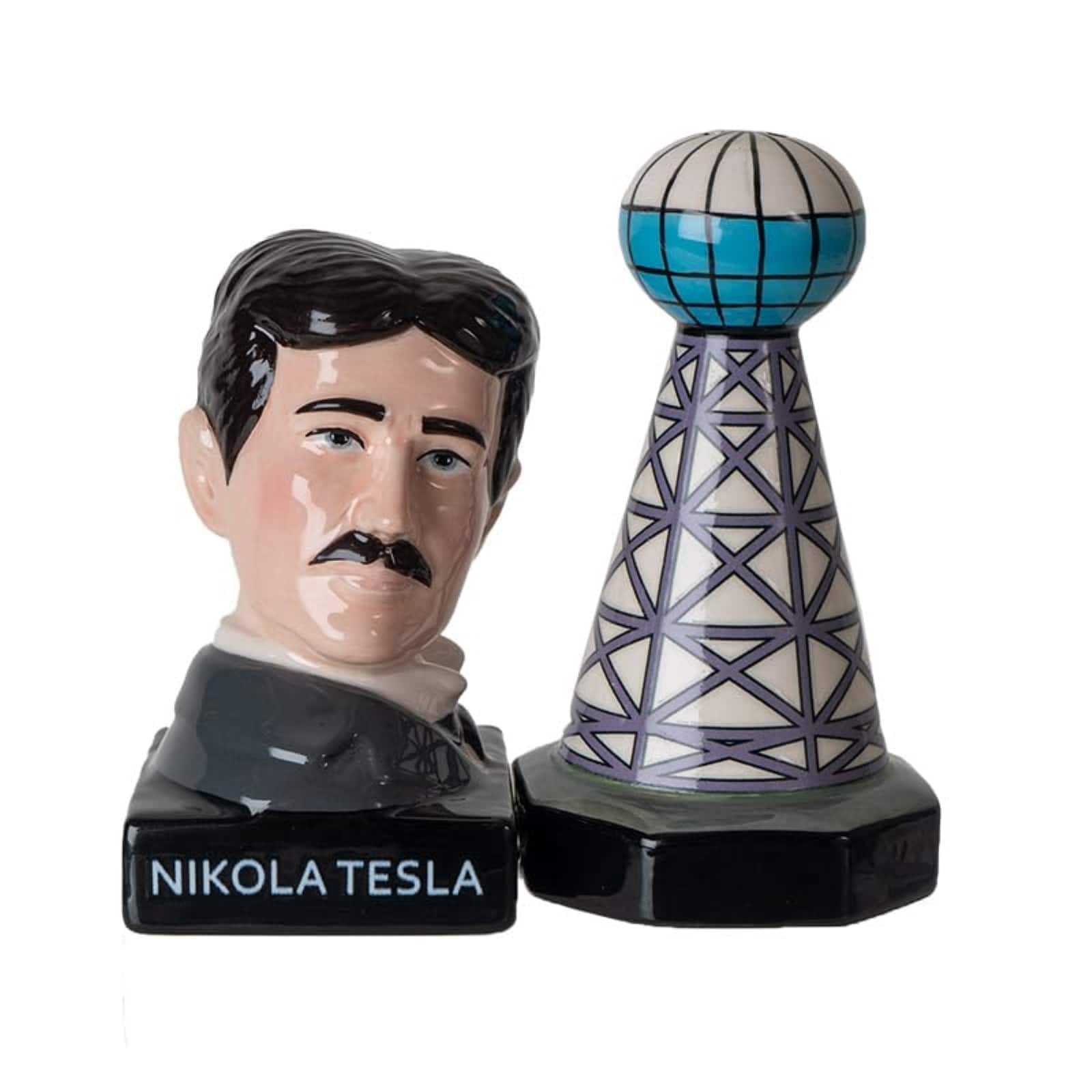 Pacific Trading - Nikola Tesla Inspired Ceramic Salt and Pepper Shaker Set Tesla and Tower - Multicolor