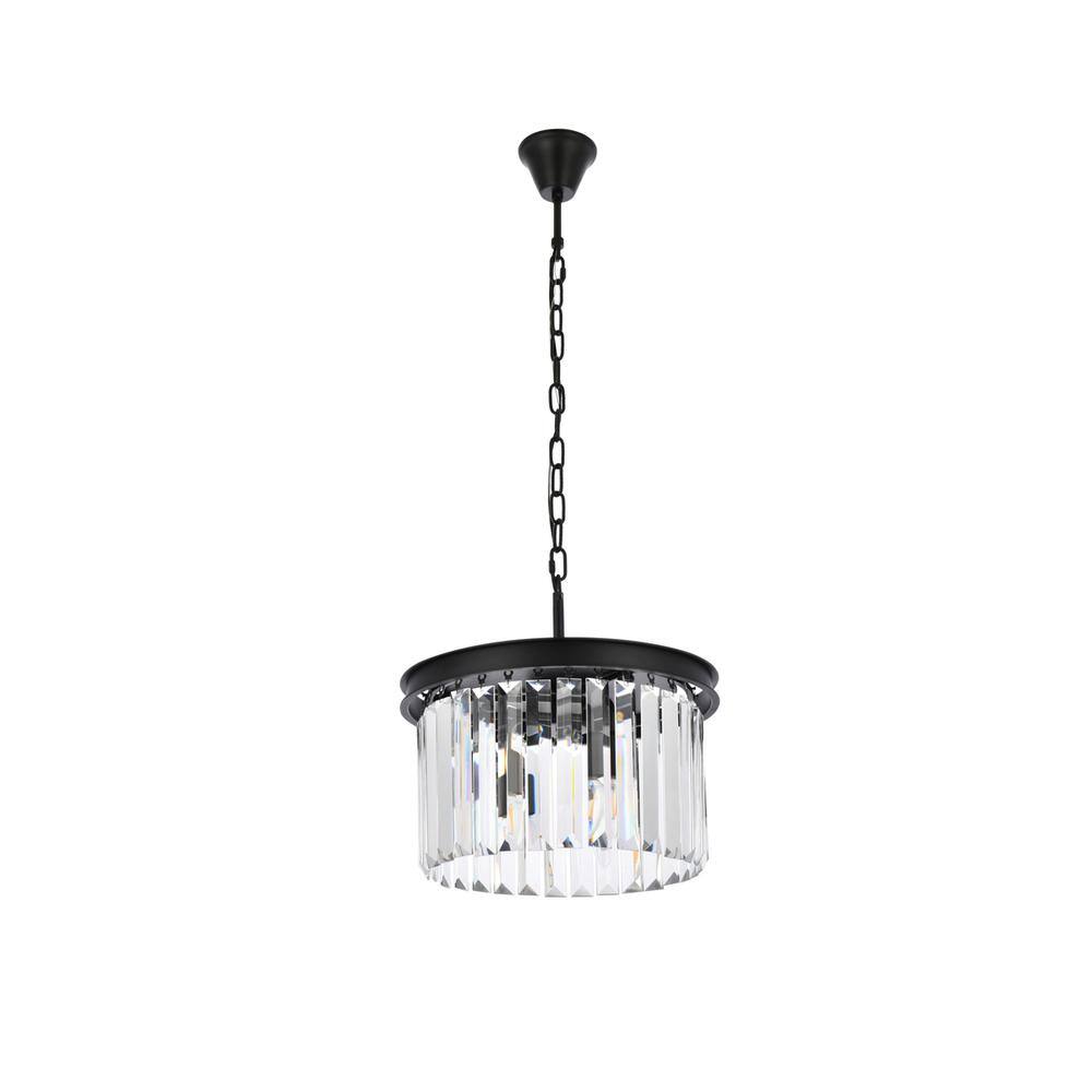 Front. Urban Classic - Sydney 3 light Matte Black Pendant Clear Royal Cut Crystal - Matte Black.
