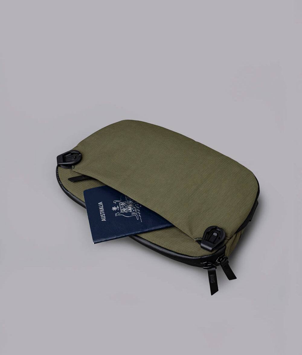 Alt View 3. ALPAKA - Flight Sling Pro 2.5L Sling Bag Crossbody Bag for Men, Bottle/Umbrella Sleeve, Fits 8.3" Tablet, YKK AquaGuard - Green Axoflux 400D Ripstop Nylon.