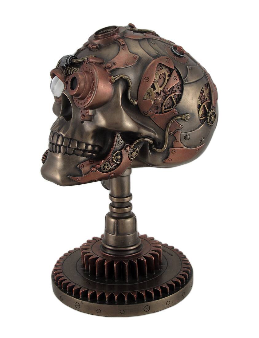Alt View 1. Veronese Design - Bronze / Copper Finished Steampunk Skull Statue - Gear Base - Copper.